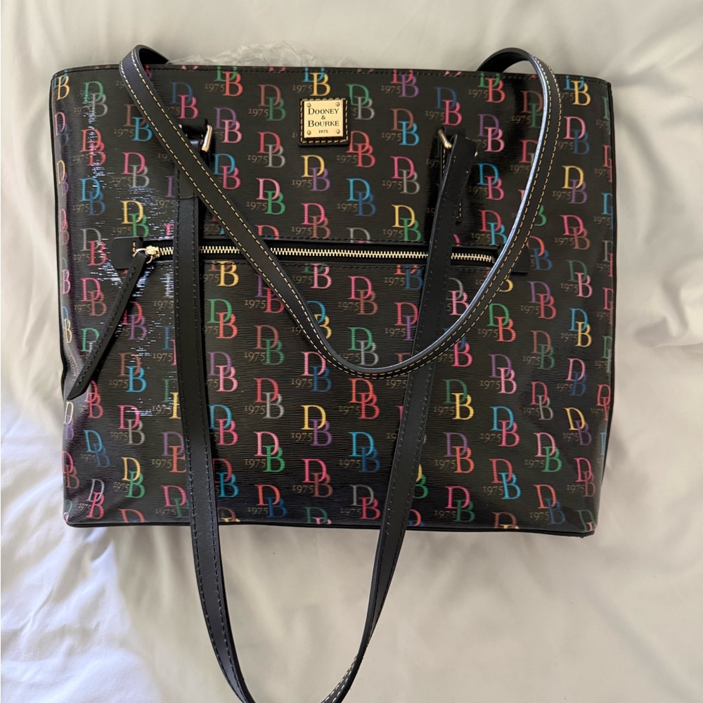 Dooney & Bourke Black Multicolor Logo Tote